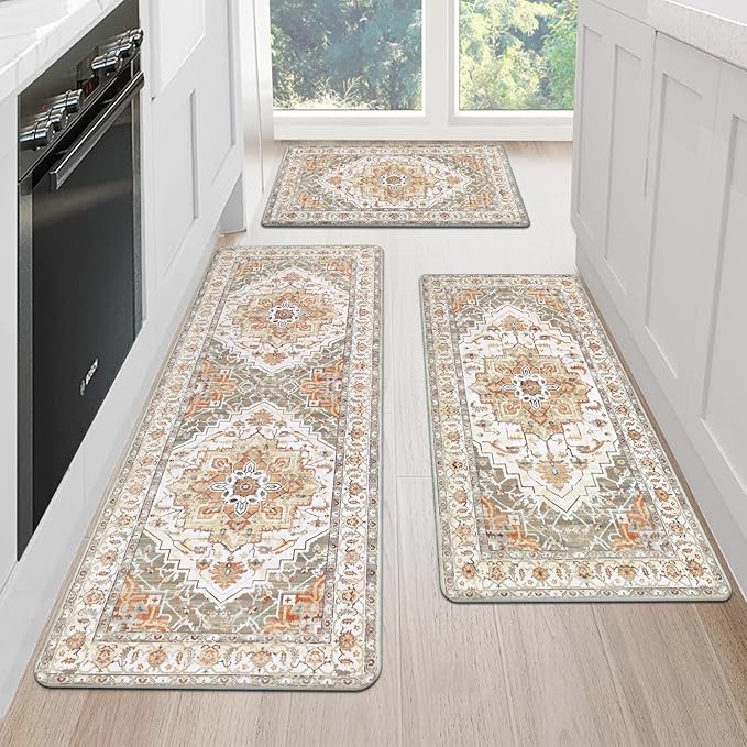 Cushioned Kitchen Rug Sets 3 Piece Anti Fatigue Kitchen Mats for Floor Non Slip Waterproof Kitchen Rugs and Mats Comfort Standing Mat Runner for Home Office,Sink,Laundry