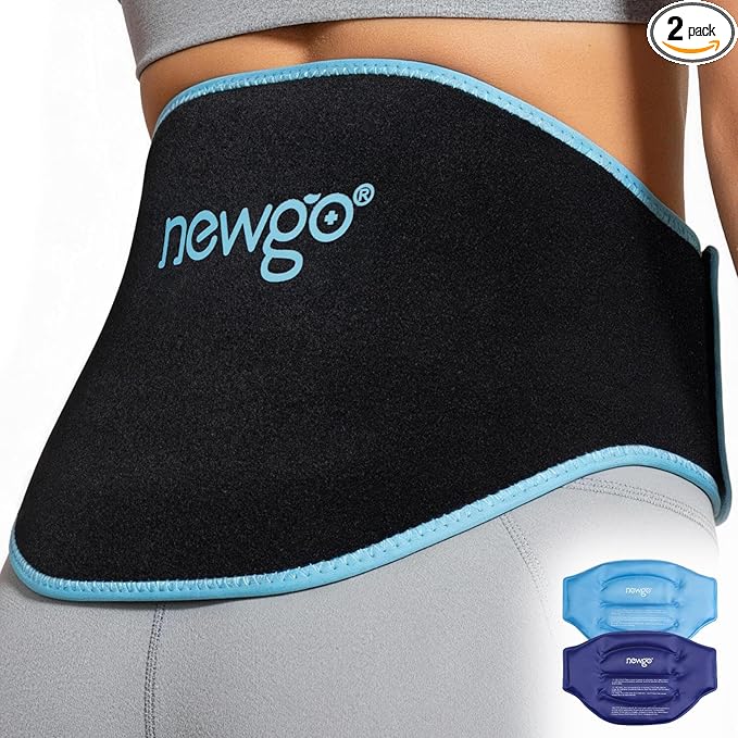 NEWGO Gel Ice Pack for Back Injuries and Pain Relief, 2 Pack Lower Back Ice Pack Wrap for Hot Cold Therapy, Lumbar Surgery, Sciatica, Herniated Disc, Coccyx Tailbone Pain - Black