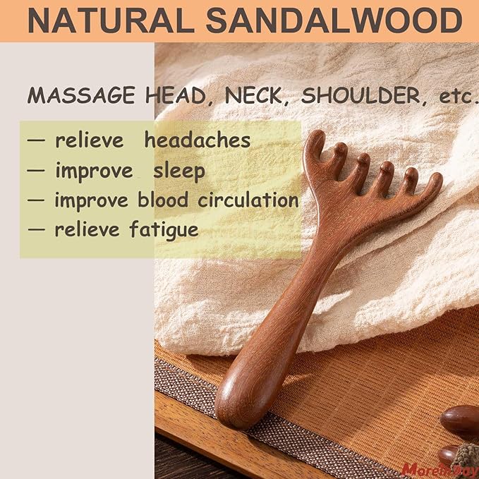 Wooden Scalp Massager, Foot Massage Tool, Scalp Massager Hair Growth - Sandalwood