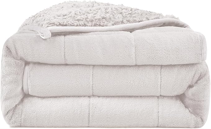 Ultra-Soft Weighted Blanket 15 lbs for Adults, Plush Sherpa Fleece Reversible Weighted Throw Comfort for Relaxation & Cozy Evenings, Hug-Like Security, Evenly Distributed, W60 x L80, Cream White