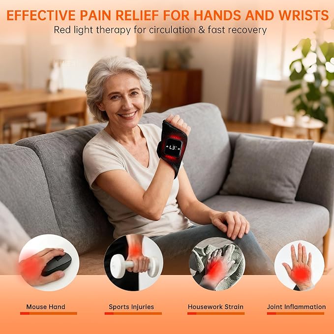 Suerbeaty Red Light Device for Hands Wrist, Cordless & Rechargeable 2000mAh Controller with Auto-Off Timer, 660nm & 850nm NIR for Comfort Support