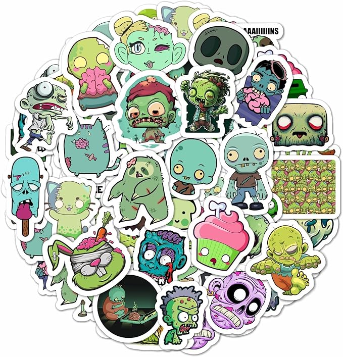 BulbaCraft 100Pcs Zombie Stickers & Adults — Zombie Decals for Boys and Girls, Spooky Halloween Decals Waterproof, Gifts for Women & Men