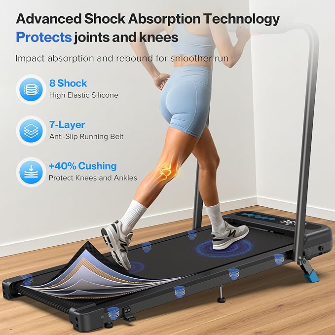 Foldable Treadmill with 10% Incline, 4 in 1 Compact Walking Pad Treadmill with Handle Bar for Home Small Spaces, 3.0HP Portable Quiet Under Desk Treadmills, 350 LBS Capacity, Smart APP, LED Display
