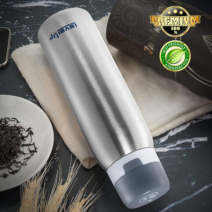 –25 Ounce Premium Stainless Steel Water Bottle with Filter – BPA Free - Travel Essentials - Alkaline Water Filter pH 9+ (Black)