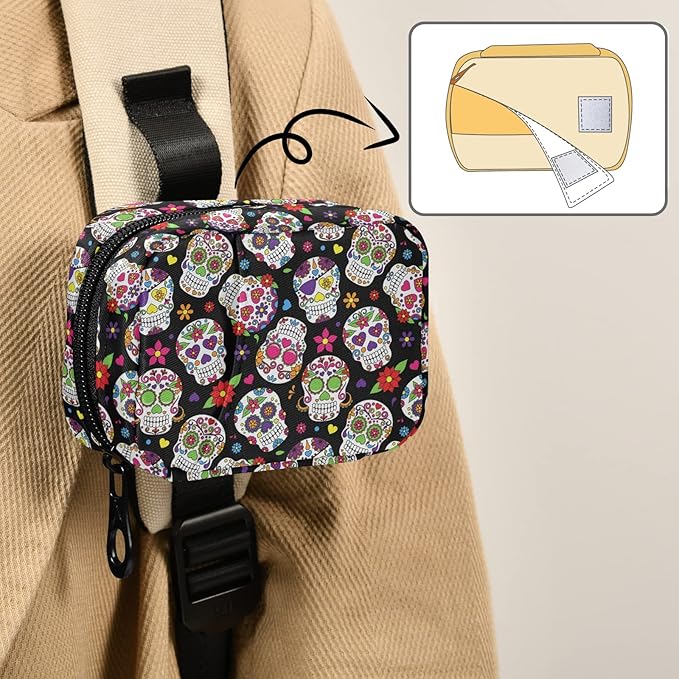 Day of The Dead Sugar Skull Pill Box 7 Day Pill Case Travel Pill Organizer Bag with Zipper Portable Weekly Case Compact Size for Vitamin Supplement Holder