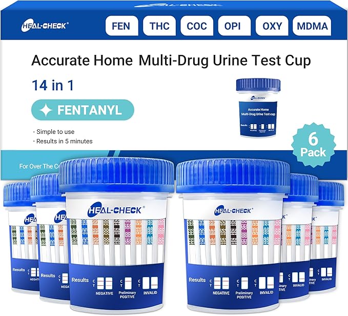 [6 Pack] 14 Panel Multi Drug Test Kit with Fentanyl (FEN), HEAL-CHECK Professional Drug Urine Test Cup for Workplace, Rehab & Home Use –THC, AMP, BUP, BAR, BZO, COC, MET, MDMA, OPI, MTD, OXY, PCP, PPX