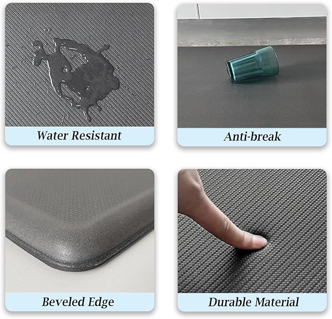 Artnice Anti Fatigue Kitchen Mat, 3/4 Inch Thick Waterproof Non Slip Cushioned Kitchen Rugs, Memory Foam Comfort Standing Mat for Home, Sink, Office, Laundry (20"x71",Grey)