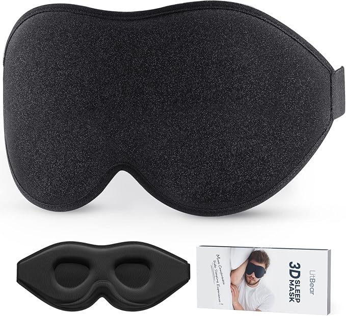 Sleep Mask (Black) + Eye Mask Sleeping (Blue) for Women Men Side Sleeper, Light Blocking 3D Contoured Cup Sleeping Mask, Soft Breathable Sleep Eye Mask with Adjustable Elastic Strap