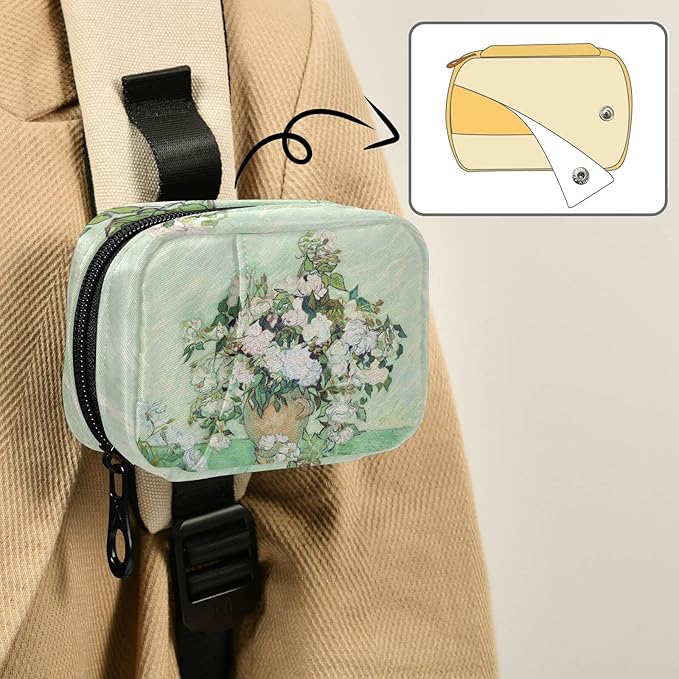 Roses Van Gogh Pill Box 7 Day Pill Case Bag Travel Pill Organizer Bag with Zipper Portable Weekly Case Compact Size for Vitamin Supplement Holder