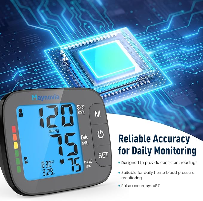 Upper Arm Blood Pressure Monitor with Wide Cuff, Automatic Digital BP Machine for Home Use, Large Backlit Display, Irregular Heartbeat Detection, Includes Storage Bag & 2×60 Memory