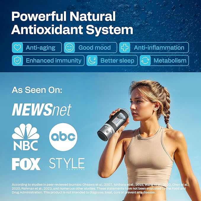 Hydrogen Water Bottle | Large 16.2 oz (480 ml) Hydrogen Water Bottle Generator 3000ppb | Hydrogenator Machine | SPE/PEM Hydrogenated Ionizer Generator (Steel w/Black)