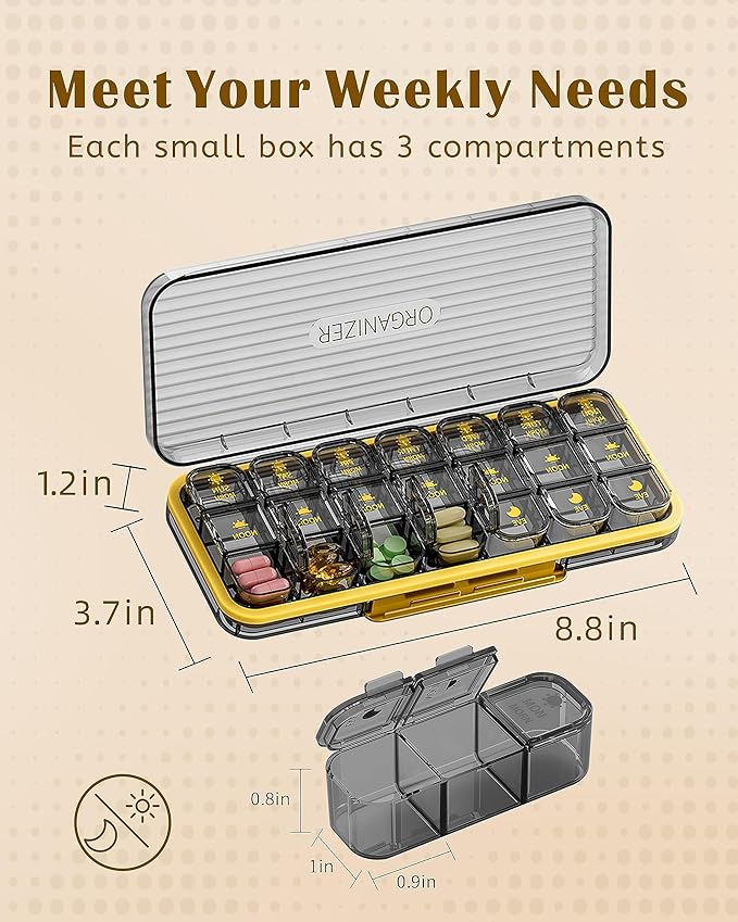 Weekly Pill Organizer 3 Times A Day, AM PM Organizer 7 Day Pill Box with Separate Compartment, Large Medicine Organizer Box, Travel Pill Cases Portable for Pills Vitamin Fish Oil Supplements (Blue)…
