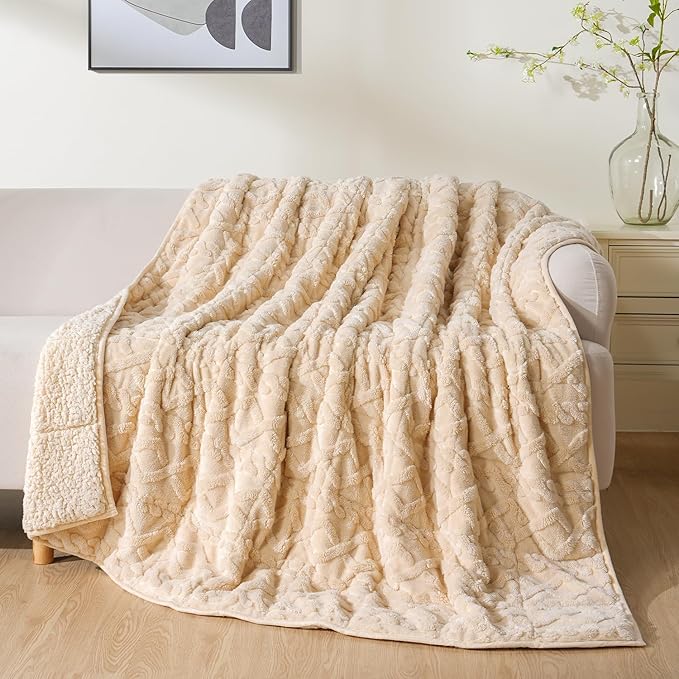 Uttermara Weighted Blanket for Adults Queen Size 20lbs 60x80 inches, Dual Sided Soft Jacquard Sherpa Weighted Blankets, Thick Heavy Blanket for Sleeping and Calming, Khaki