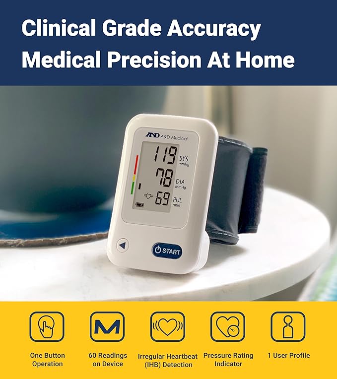 A&D Medical Wrist Blood Pressure Monitor for Home Use - UB-525, BP Adjustable Cuff (5.3-8.5"/13.5-21.5 cm) One Button Operation, 60 Reading Memory, 2 AAA Batteries