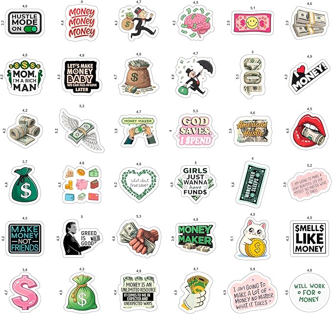 100Pcs Money Stickers for Planner for Adults, for Water Bottle - Money Sign, Symbol Stickers, Party Supplies- Gift for Women & Men