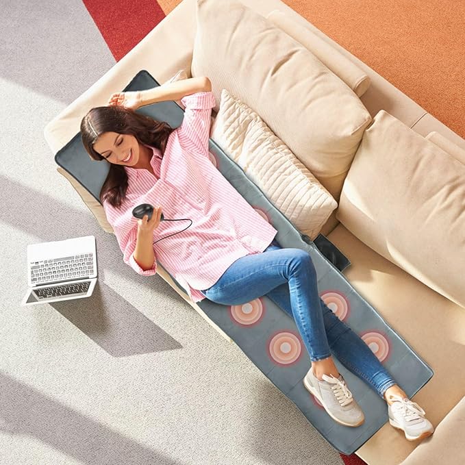 Moclever Full Body Massage Mat with Heat - 10 Motors, 3 Heat Pads, 9 Modes for Back & Leg Pain Relief - Electric Massage Pad with Lumbar Pillow