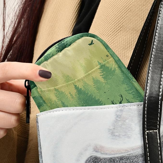Gradient Yellow Green Deer Herd and Birds Travel Pill Organizer Case Box Container Weekly Portable Vitamin Medicine Holder Storage Bag with Zipper Removable