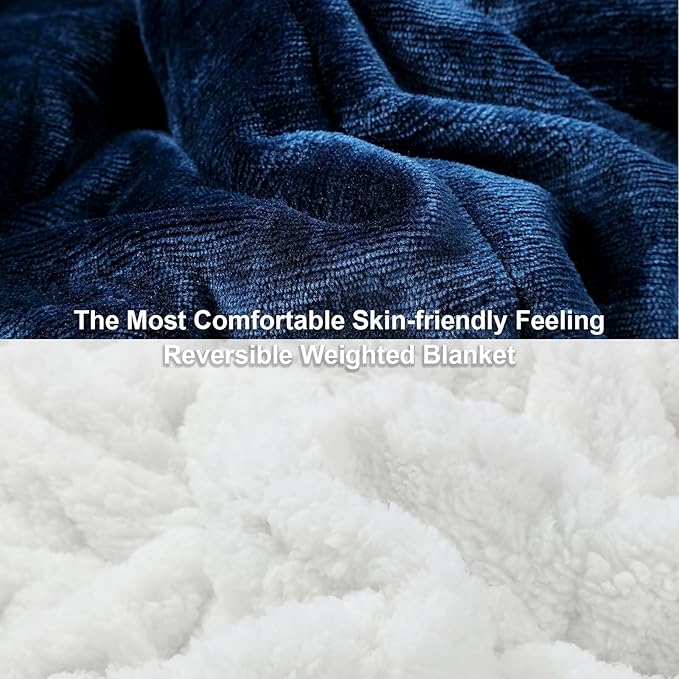 Alomidds Weighted Blanket Queen Size 20lbs 60x80 inches, Sherpa Weighted Blankets for Adults,Fluffy Warm Sherpa & Cozy Soft Flannel Thick Heavy Blanket, Navy