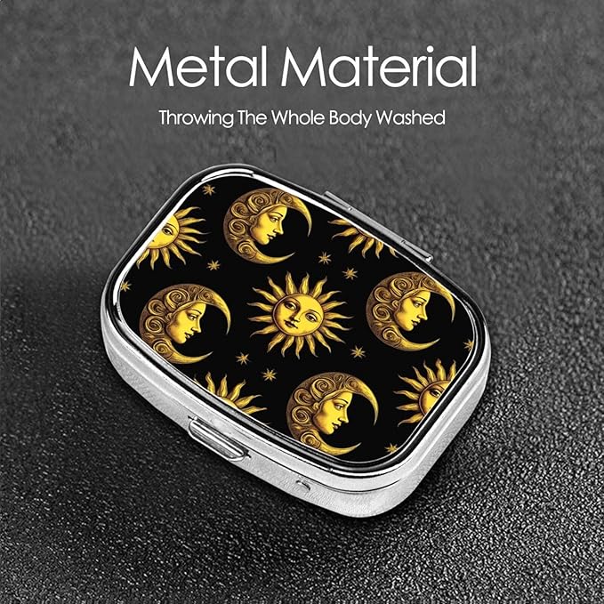 Small Pill Case Sun Crescent Moon Stars Astrology Tarot Cards, Travel Pill Organizer Pill Box Portable Medicine Organizer, Cute Pill Holder Container for Vitamin, Fish Oil