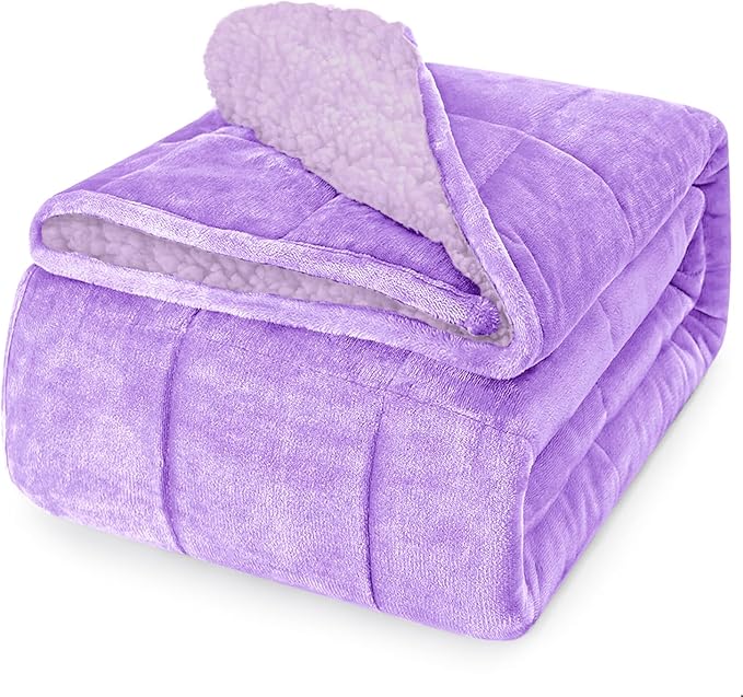 yescool Weighted Blanket for Adults (15 lbs, 60" x 80", Lavender) Heavy Blanket for Sleeping Perfect for 140-160 lbs, Queen Size Breathable Blanket with Premium Glass Bead, Machine Washable