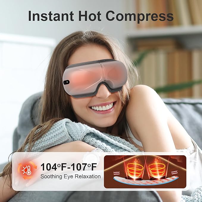 BOKOR Eye Massager with Heat and Compress, FSA/HSA Eligible Heated Mask Massager for Migraine, Eye Care Device for Deep Relax, Improve Sleep Quality, Ideal Gift for Birthday