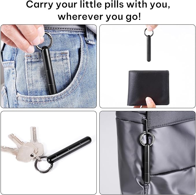 Titanium Keychain Pill Holder,Mini Pill Case Keychain,Waterproof Pocket Pill Case,Small Pill Container for Travel Purse(3 Compartment)