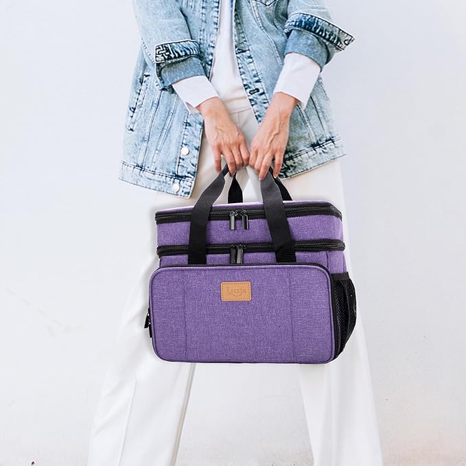 LUXJA 2 Layers Medicine Bag with Detachable Divider, Pill Bottle Organizer Suitable for Home or Travel Use, Purple