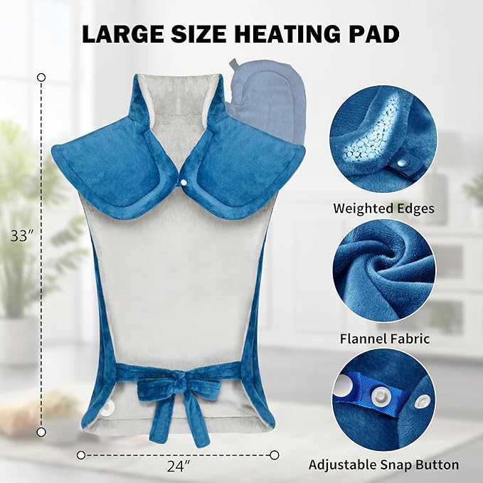 Heating Pad for Neck Shoulder and Back, Valentines Day Gifts for Her Him, Birthday Gift for Women Men Mom, Deeper Pain Relief,Large Weighted Heat Pad, ETL Certified, Blue