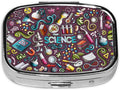 Pill Box-2 Compartment Small Pill Case Square Organizer Case with Mirror Portable Metal Medicine Box Travel Container for Pocket & Purse Women Men(Science)