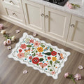 Scalloped Kitchen Mats for Floor Cushioned Anti Fatigue Kitchen Mats Rugs Waterproof Non Slip Farmhouse Boho Floral Comfort Foam Standing Mat for Sink Laundry, White, 17.3x30