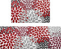Likiyol Kitchen Rugs Boho Floral Kitchen Mats for Floor Flower Anti Fatigue Mats for Kitchen Floor Cushioned Non Slip Washable Kitchen Mat for Home, Sink, 18''x30''+18''x48'', (Red)