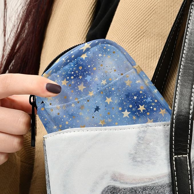 Blue Romantic Golden Stars Travel Pill Organizer Case Box Container Weekly Portable Vitamin Medicine Holder Storage Bag with Zipper Removable