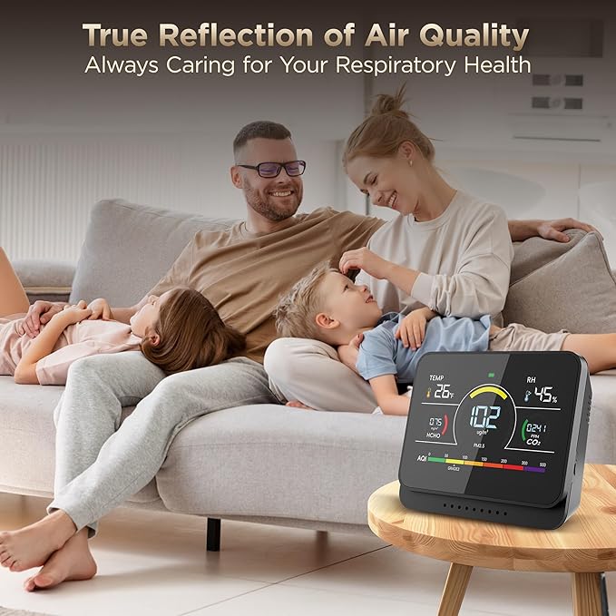 13 in 1 Indoor Air Quality Monitor Portable PM1|PM2.5|PM10|CO2|Formaldehyde|Temp|Humidity and 6AQI Detector with Beep Alarm & 3000mAh Battery,Highly Accurate Air Quality Tester for Home,Office