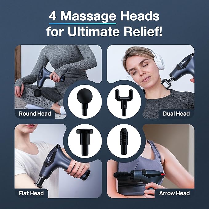 3-in-1 Massage Gun Extended Handle & Belt with 12 Speed Levels & 4 Replaceable Heads for Athletes, Gym Recovery and Seniors Back Pain