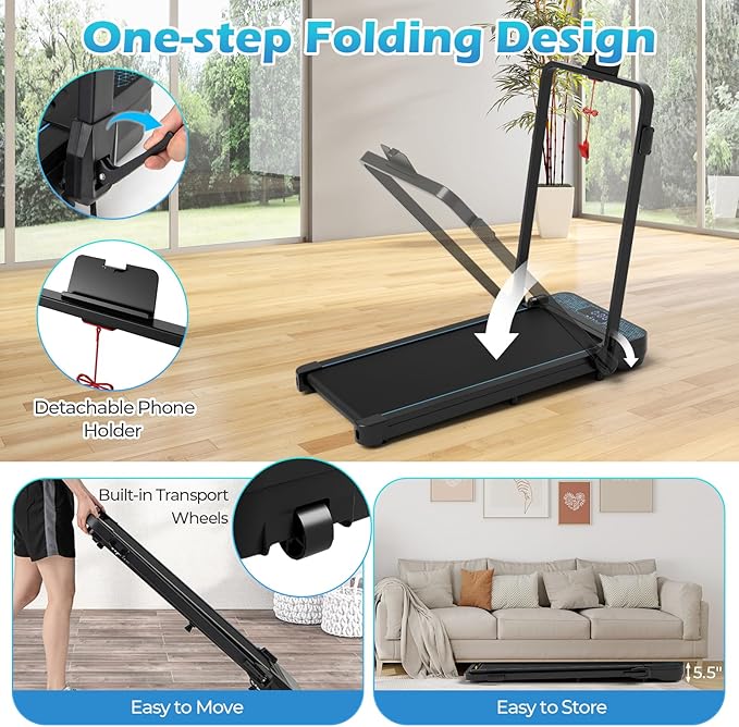 GYMAX Walking Pad, 3 in 1 Free-Assembly Under Desk Treadmill with 300lbs Capacity & LED Display, 2.25HP Portable Compact Treadmill Running Machine for Small Space Home Office