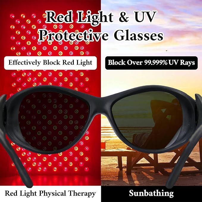 Professional Red Light Therapy Glasses for Eye Protection - Infrared Goggles, LED Red & Blue Light Therapy, Portable Eye Care