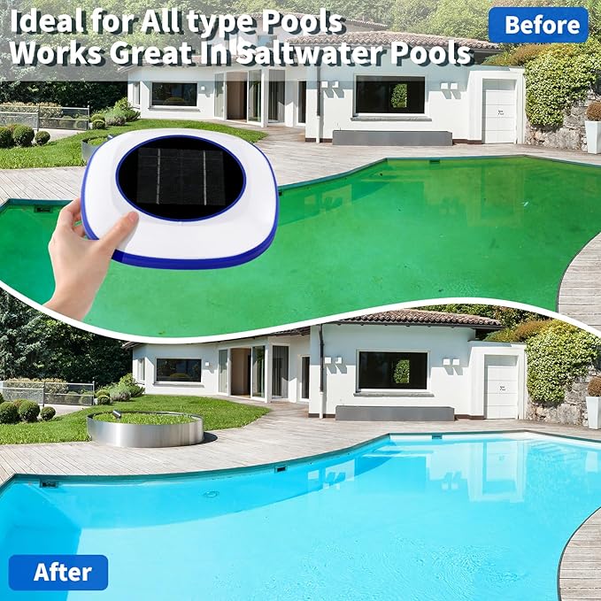 VINGLI Solar Pool Ionizer, Anode Copper-Based Water Care System,85% Less Chlorine Usage, Pool Cleaner Suitable for Pools up to 35,000 Gallons,1-Year Warranty