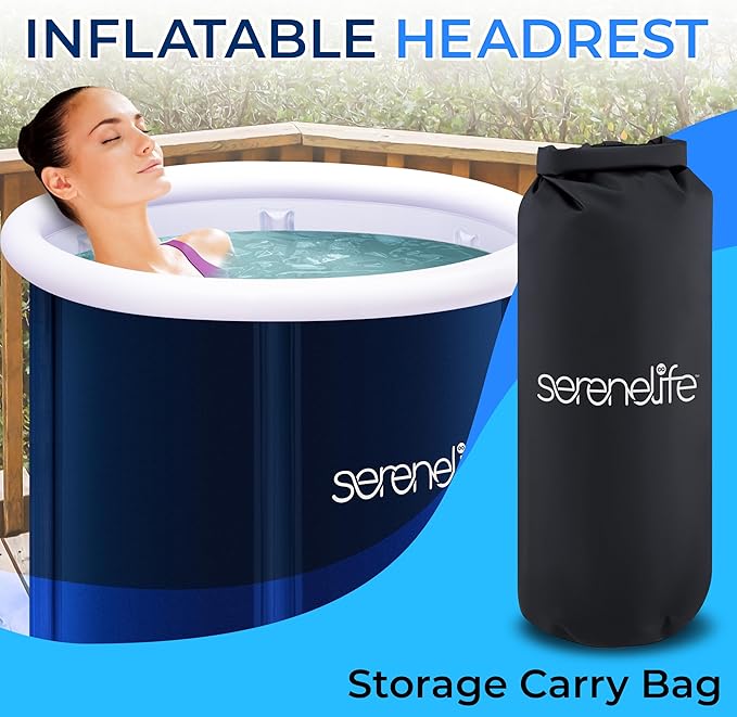 SereneLife Inflatable Insulated Cold Plunge Tub - Cold Plunge Relaxation Pod for Athletes, One Person Ice Bath Tub with Lid with 78 Gallons Capacity (Black)