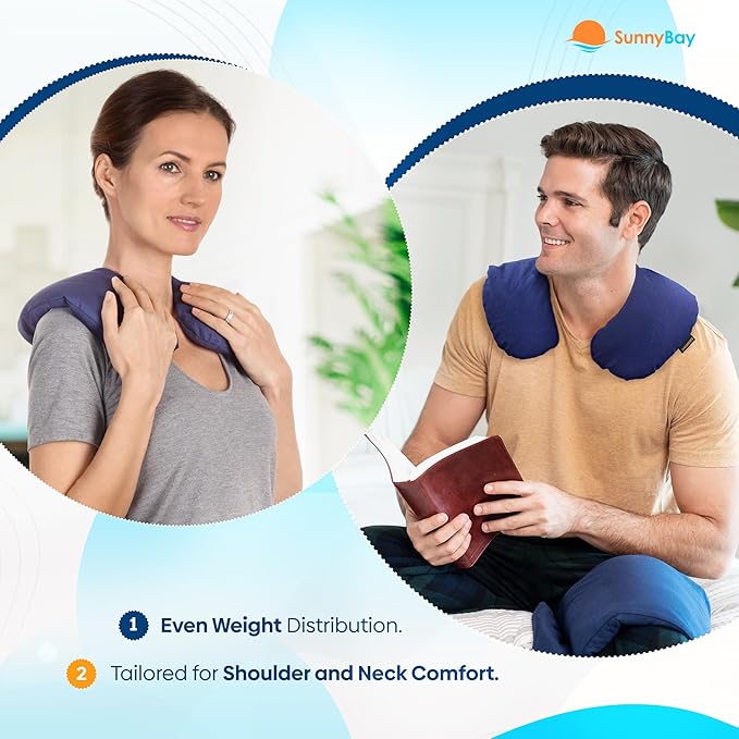 SunnyBay Microwave Heating Pad, Microwavable Cold or Heated Neck Pillow with Shoulder Coverage, 2.5 lb Moist Bean Bag Compress with Washable Cotton Cover,15x15 inches (Unscented Blue)