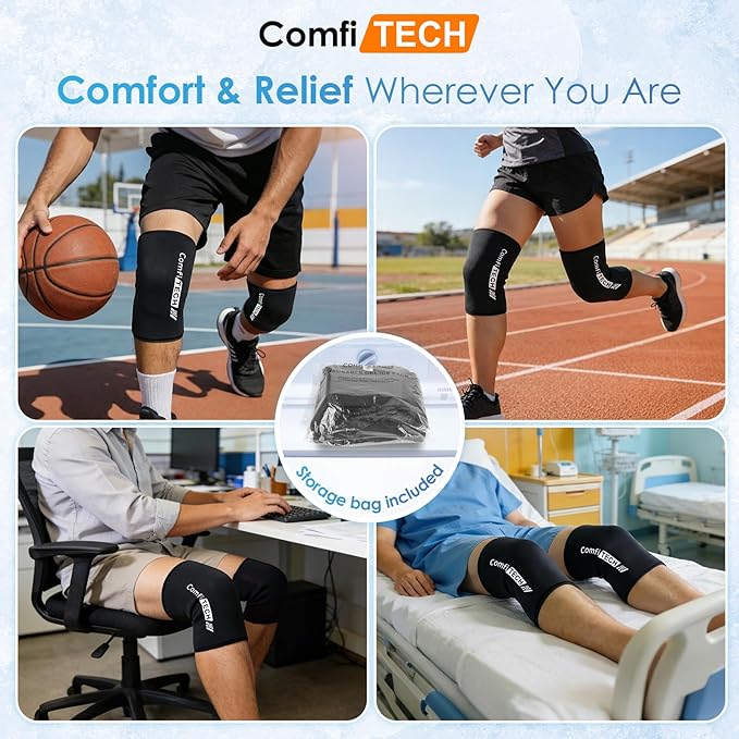 ComfiTECH 2 Pack Knee Ice Pack Wraps, Elbow Calf Brace Flexible Reusable Gel Cold Compression Sleeve for Soothing Meniscus Tear and ACL Discomfort, Muscle Relaxation, Sports Recovery, Extra Large