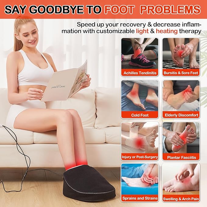 JOBYNA I.nfrared L.Ight and Red L.Ight for Feet & Ankle, Big Size 850nm in.frared L.Ight & 660nm Red L.Ight Device for Home Use, 3 Level Temperature & 5-30min Timer & Pulse Mode