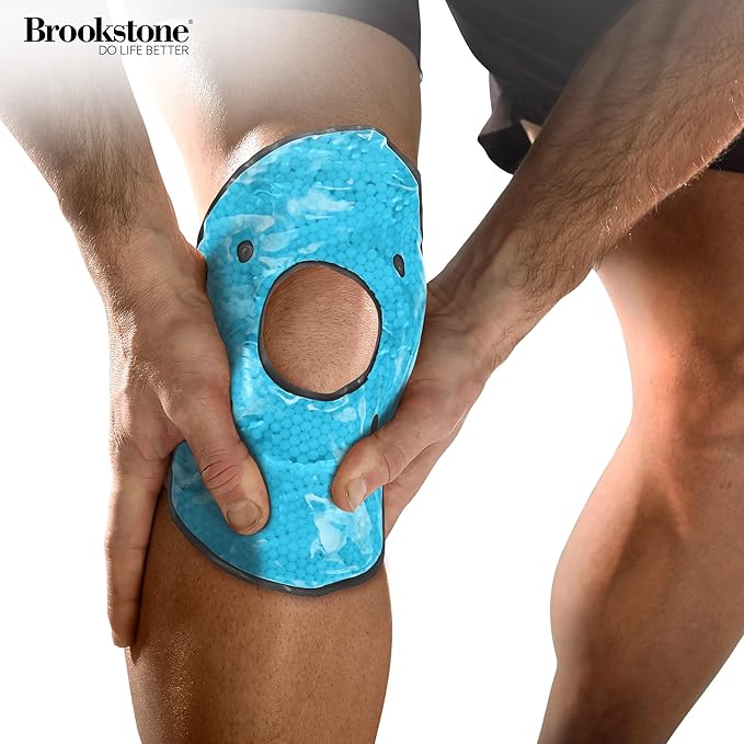 Brookstone Knee Ice Pack Wrap With Silica Beads - Hot and Cold Therapy for Pain Relief - Reusable for Swelling, Injuries, and Post-Surgery Recovery - Azure Blue