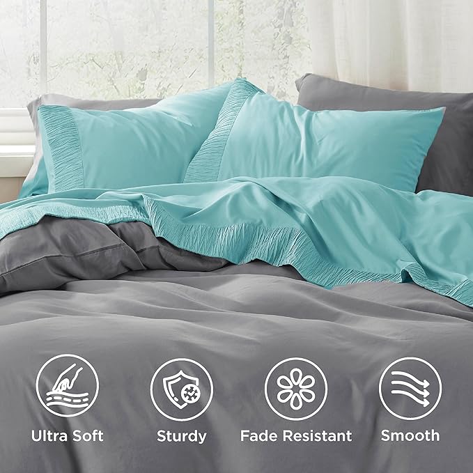 Bedsure Queen Sheet Set - 4 Pieces Soft Queen Size Sheets - Breathable & Cooling - Hotel Luxury - Easy Care Polyester Microfiber Bedding for Women, Men, Spa Blue