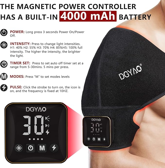 D MAX Cordless Red Light Therapy Shoulder Brace, Near Infrared Therapy Wrap with Battery Pulse Therapy for Shoulder Pain Relief