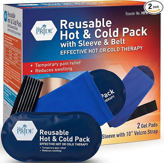 MED PRIDE Reusable Hot Gel Pack and Cold Therapy Belt with Sleeve [2 Pack], Microwavable Hot Gel Bag for Pain Relief, Injuries, Headaches, Knee Pain