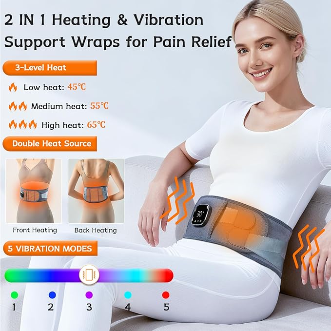 47-67" Electric Heating Pads for Back Pain,Cordless Heating Pad for Lower Back Massager,Lumbar Support Heated Brace,5 Vibration&3 Heat Portable Waist Wrap Belt for Cramps,Gift for Men Women