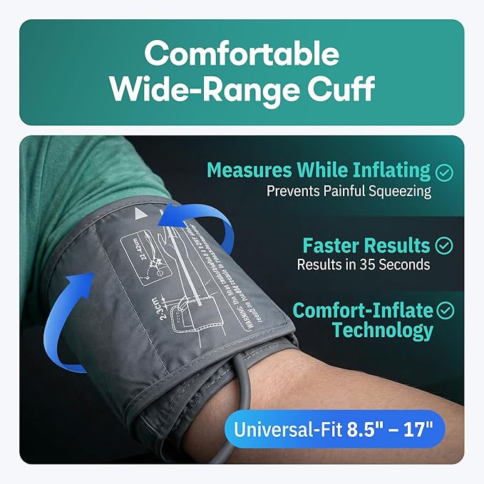Smart Bluetooth Blood Pressure Monitor by VeriSmart Health - FDA-Cleared, Vivid 6.5" LED, Comfort-Inflate Tech, Ultra-Slim Design, Battery & USB-C, Wireless Secure US-Hosted App