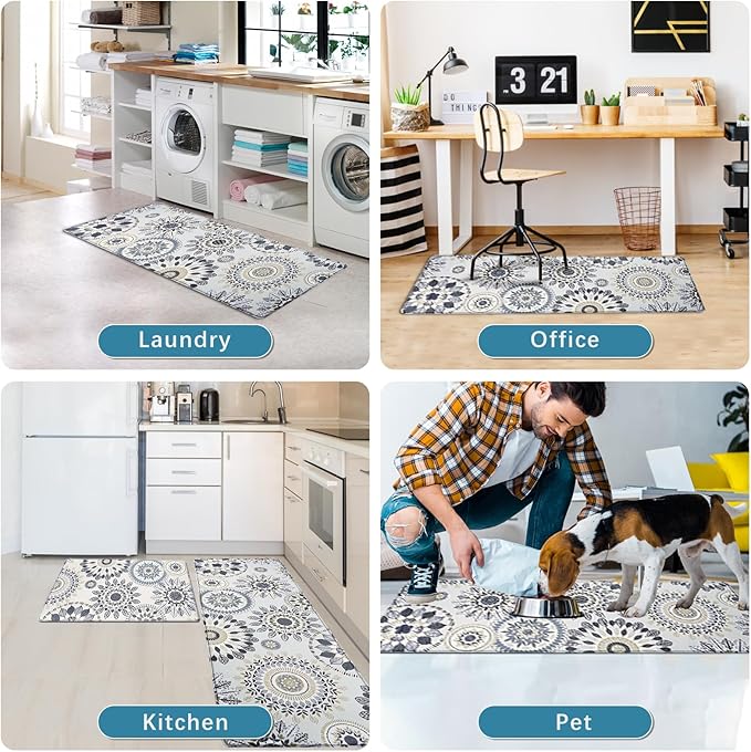 Sofort Kitchen Rug Set of 2 Anti Fatigue Kitchen Mats for Floor, Non Slip Waterproof Kitchen Rugs, Ergonomic Cushioned Comfort Standing Mats for Laundry, Office, Sink