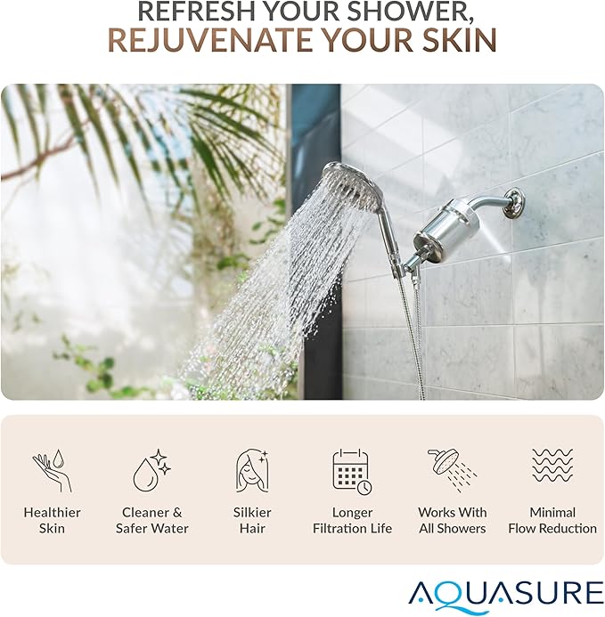 Aquasure 10,000 Gallons High Capacity Shower Filter For Healthier Hair, Skin & Nails | Improves Dry Itchy Skin, Reduce Dandruff, Eczema, Protect Colored Hair (Modern Chrome)