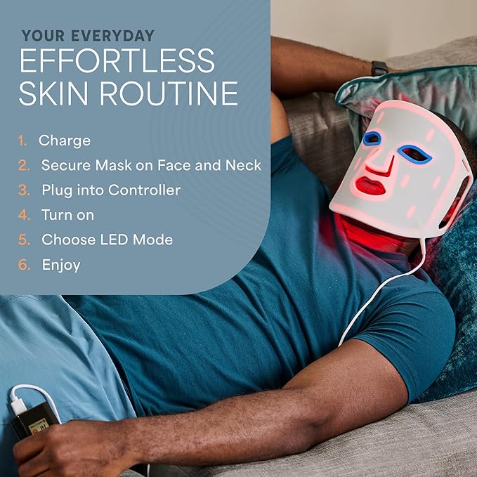 Lifepro Red Light Therapy Mask –Revitaglow Infrared Red Light Therapy for Face and Neck - LED Mask with 3 to 4 Modes – 2000mAh Battery & Auto-Timer - for Daily Skin Wellness and Comfort